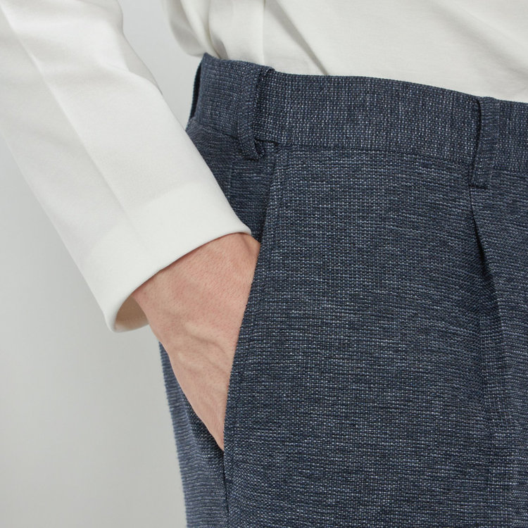 シルバーライン 【5DAYS CLOSET】【RBC】【春夏】1タックテーパードパンツ/ネイビー×レノクロス/ウエストムーブ仕様/4S SUSTAINABILITY&ECOLOGY FABRIC/※裾上げ必要 紺中間