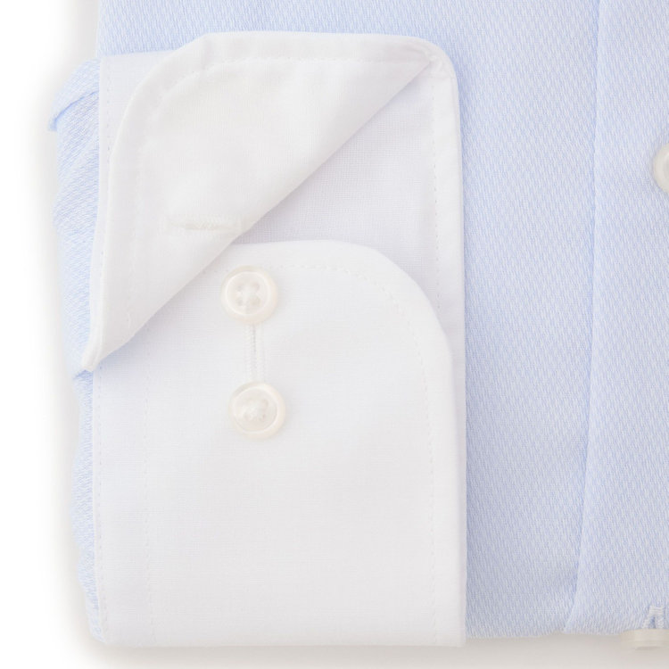 ブラックライン 【発送在庫あり】【BLACK LINE】【形態安定】クレリックワイドカラーワイシャツ/襟袖口：ホワイト+ブルー×ドビー 青淡色