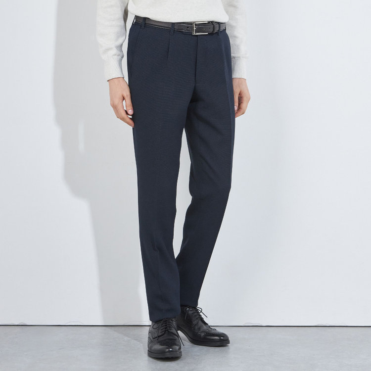 シルバーライン 【CLASSICO TAPERED】【秋冬】1タックテーパードパンツ/ネイビー/ウエストシャーリング/4S SUSTAINABILITY&ECOLOGY FABRIC/※裾上げ済仕様 紺濃色