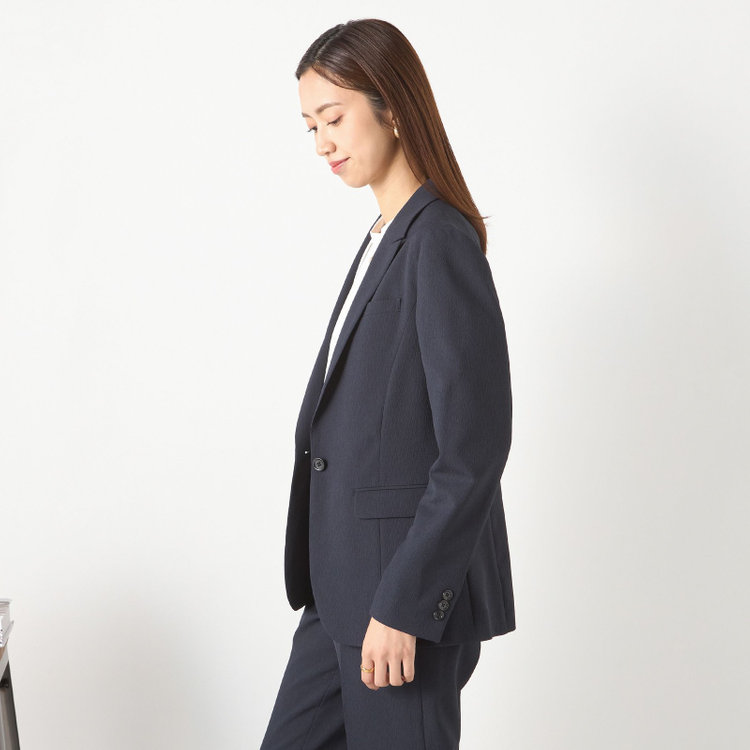 シルバーライン 【RELAX TAPERED】【春夏】1釦テーパードパンツスーツ/ネイビー/ウエストシャーリング/ウォッシャブル/4S SUSTAINABILITY&ECOLOGY FABRIC/※パンツ裾上げ済仕様 紺中間