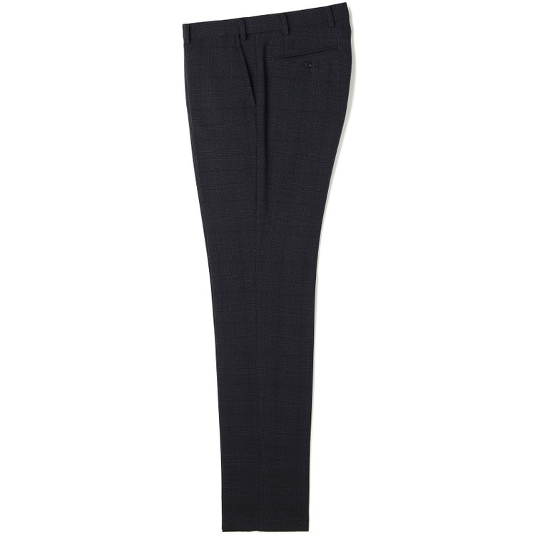 ブラックライン 【SLIM TAPERED】【秋冬】2釦シングルスリーピーススーツ 0タック/ネイビー×グレンチェック /ウエストムーブ/4S TAKE OUT SUITS / ※パンツ裾上げ済仕様 紺濃色