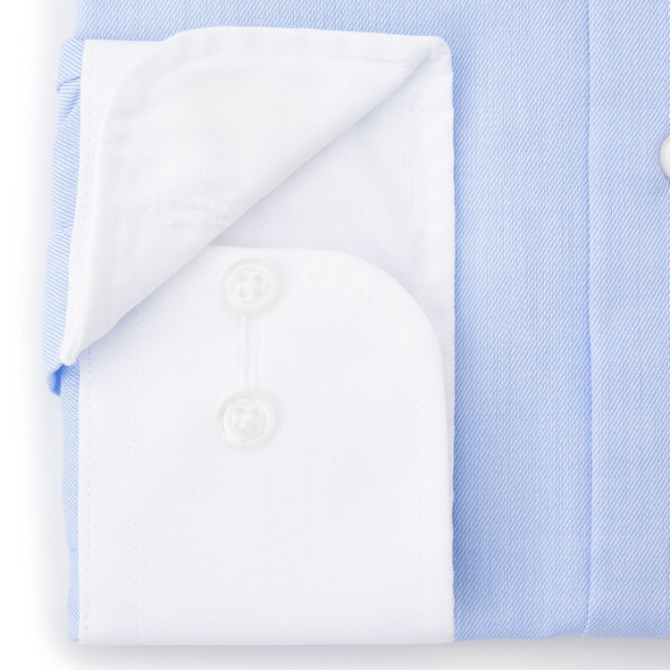 ブラックライン 【BLACK LINE】【形態安定】クレリックホリゾンタルワイドスナップダウンワイシャツ/襟袖口：ホワイト+ブルー×ソリッド 青中間