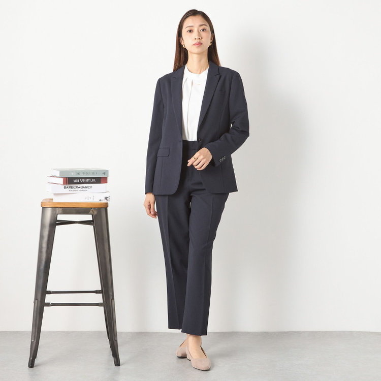 シルバーライン 【RELAX TAPERED】【春夏】1釦テーパードパンツスーツ/ネイビー/ウエストシャーリング/ウォッシャブル/4S SUSTAINABILITY&ECOLOGY FABRIC/※パンツ裾上げ済仕様 紺中間