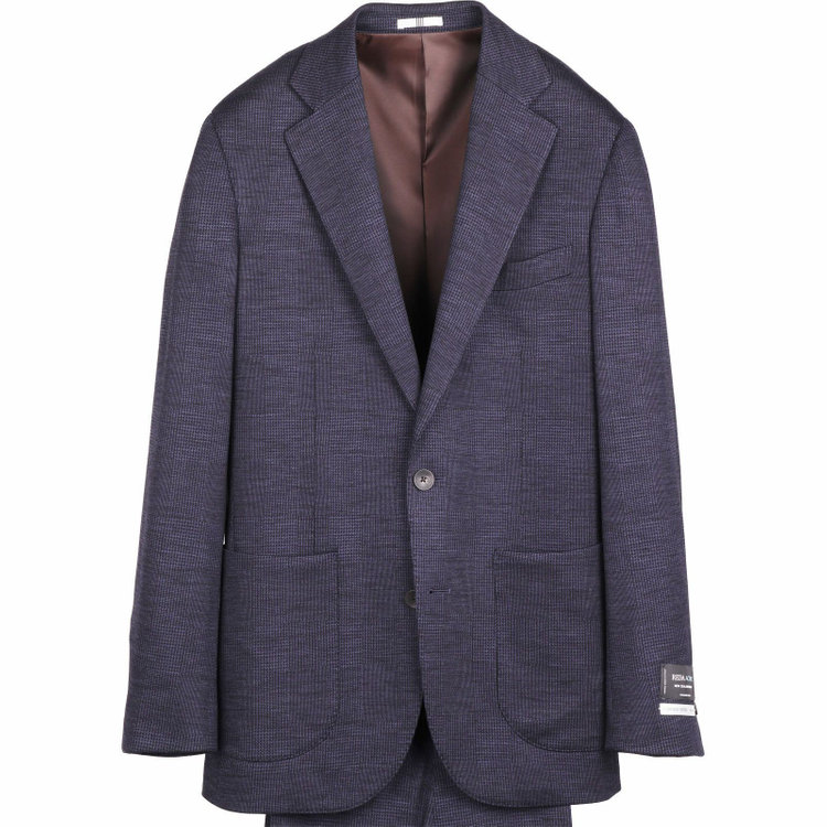 スーツセレクト 【発送在庫あり】【CLASSICO TAPERED】【秋冬】2釦シングルスーツ 2タック/ネイビー×チェック/サイドシャーリング/REDA ACTIVE/NEW ZEALAND MERINO/ニット素材 ネイビー系(紺)