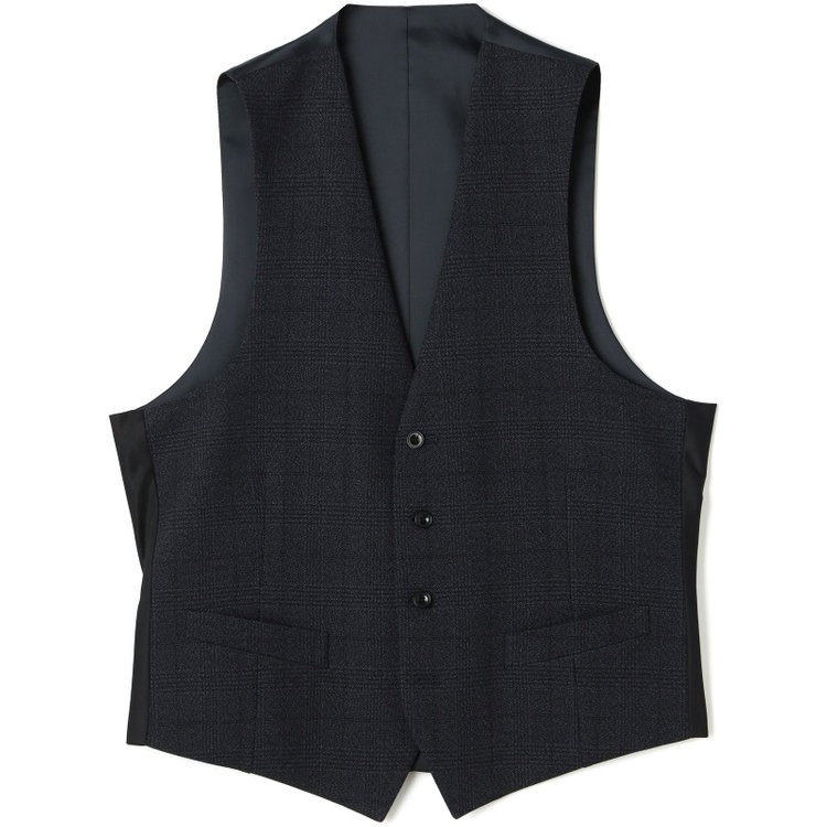 ブラックライン 【SLIM TAPERED】【秋冬】2釦シングルスリーピーススーツ 0タック/ネイビー×グレンチェック /ウエストムーブ/4S TAKE OUT SUITS / ※パンツ裾上げ済仕様 紺濃色