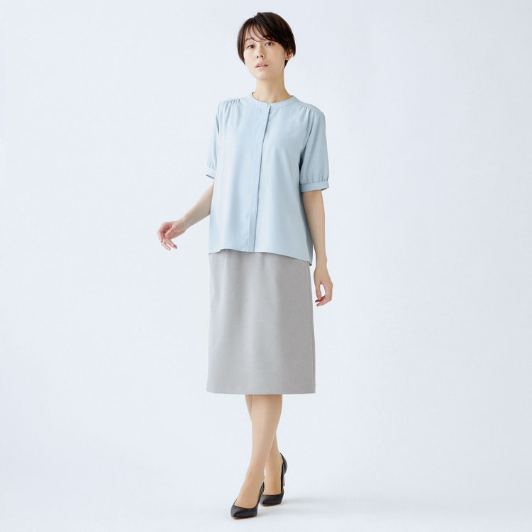 シルバーライン 【SILVER LINE/5分袖】バンドカラーブラウス/ブルー 青淡色