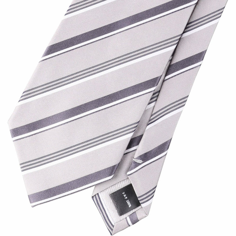 ブラックライン 【SILVER LINE】シルクストライプ結婚式ネクタイ 8.0cm幅/グレー×ホワイト×シルバー グレー系(灰)