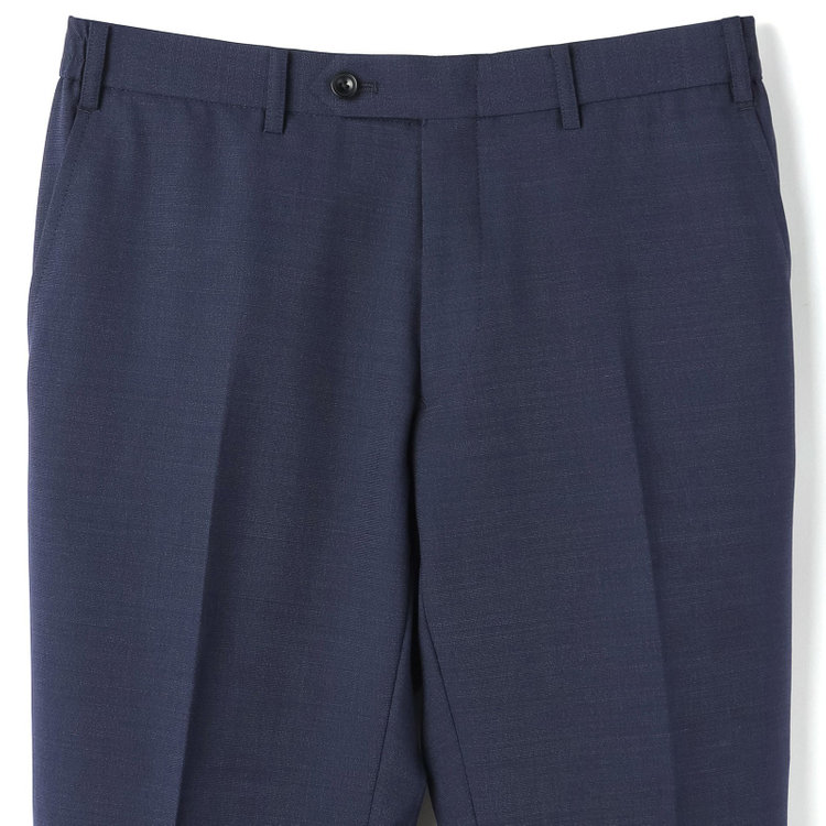 ブラックライン 【SLIM TAPERED_2】【年間】2釦シングルスリーピーススーツ 0タック/ネイビー/ウエストシャーリング/4S SUSTAINABILITY&ECOLOGY FABRIC/※パンツ裾上げ済仕様 紺中間