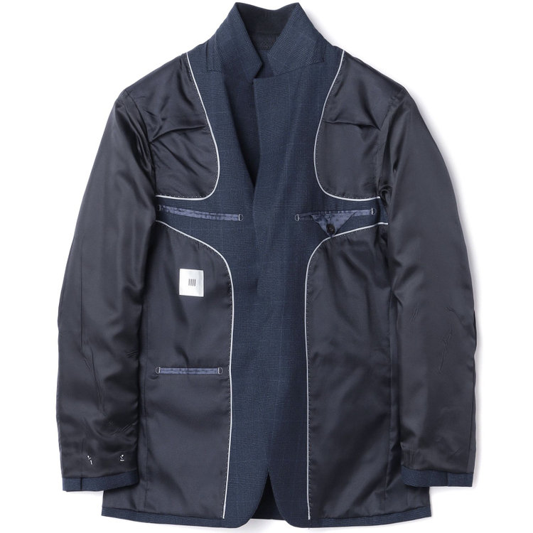シルバーライン 【発送在庫あり】【CLASSICO TAPERED】【秋冬】スペアパンツ付き/2釦シングルスーツ 1タック/ネイビー×グレンチェックオーバーペン/ウォッシャブル/※裾上げ必要 青中間