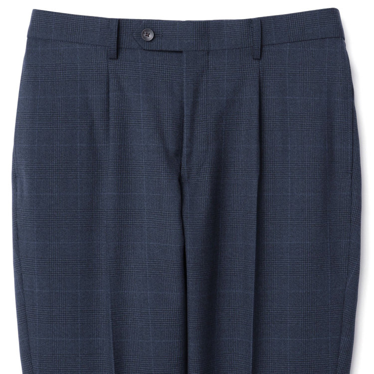 シルバーライン 【発送在庫あり】【CLASSICO TAPERED】【秋冬】スペアパンツ付き/2釦シングルスーツ 1タック/ネイビー×グレンチェックオーバーペン/ウォッシャブル/※裾上げ必要 青中間