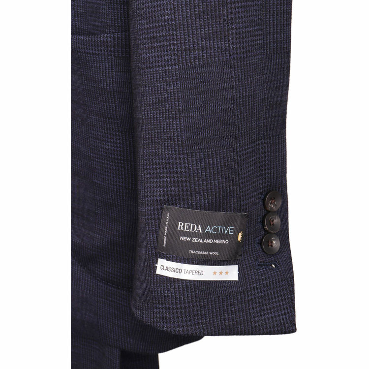 スーツセレクト 【発送在庫あり】【CLASSICO TAPERED】【秋冬】2釦シングルスーツ 2タック/ネイビー×チェック/サイドシャーリング/REDA ACTIVE/NEW ZEALAND MERINO/ニット素材 ネイビー系(紺)