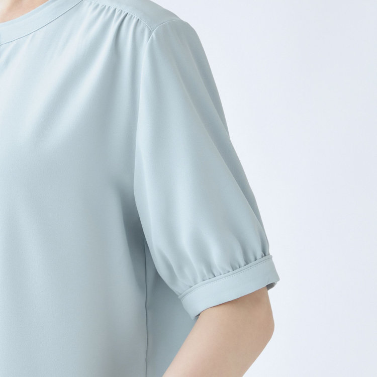 シルバーライン 【SILVER LINE/5分袖】バンドカラーブラウス/ブルー 青淡色