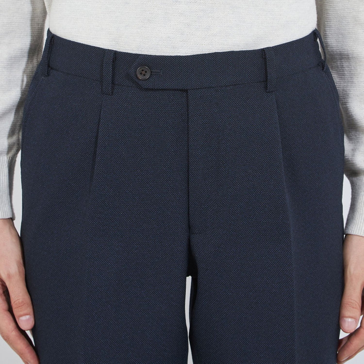 シルバーライン 【CLASSICO TAPERED】【秋冬】1タックテーパードパンツ/ネイビー/ウエストシャーリング/4S SUSTAINABILITY&ECOLOGY FABRIC/※裾上げ済仕様 紺濃色