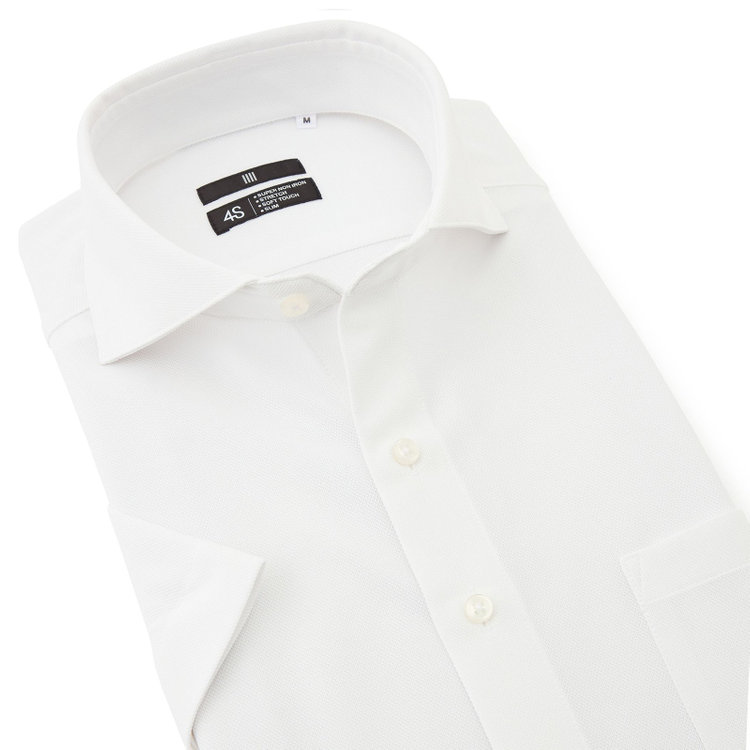 ブラックライン 【発送在庫あり】【BLACK LINE/半袖】ホリゾンタルワイドワイシャツ/ホワイトドビー/「4S」スーパーノンアイロン・ストレッチ 白