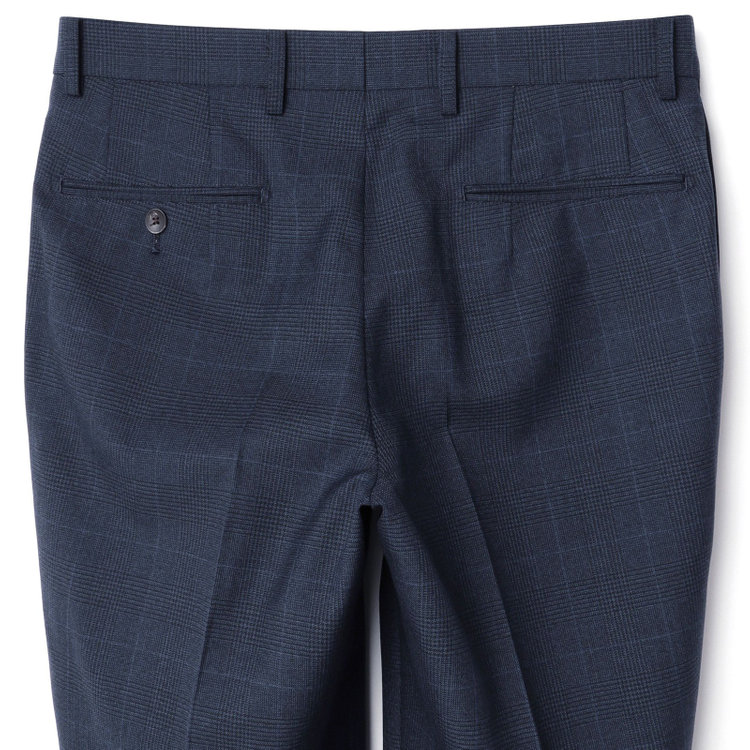 シルバーライン 【発送在庫あり】【CLASSICO TAPERED】【秋冬】スペアパンツ付き/2釦シングルスーツ 1タック/ネイビー×グレンチェックオーバーペン/ウォッシャブル/※裾上げ必要 青中間