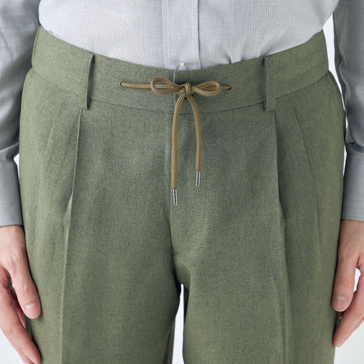 シルバーライン 【RBC】【春夏】3釦段返りシングルスーツ 2タック/カーキ/パッチポケット/ドローコード&ウエストシャーリング/※パンツ裾上げ済仕様 緑中間