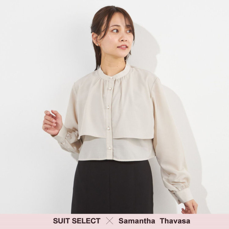 サマンサ 【SUIT SELECT×Samantha Thavasa】【長袖】パールボタウンブラウス/ベージュ 茶淡色