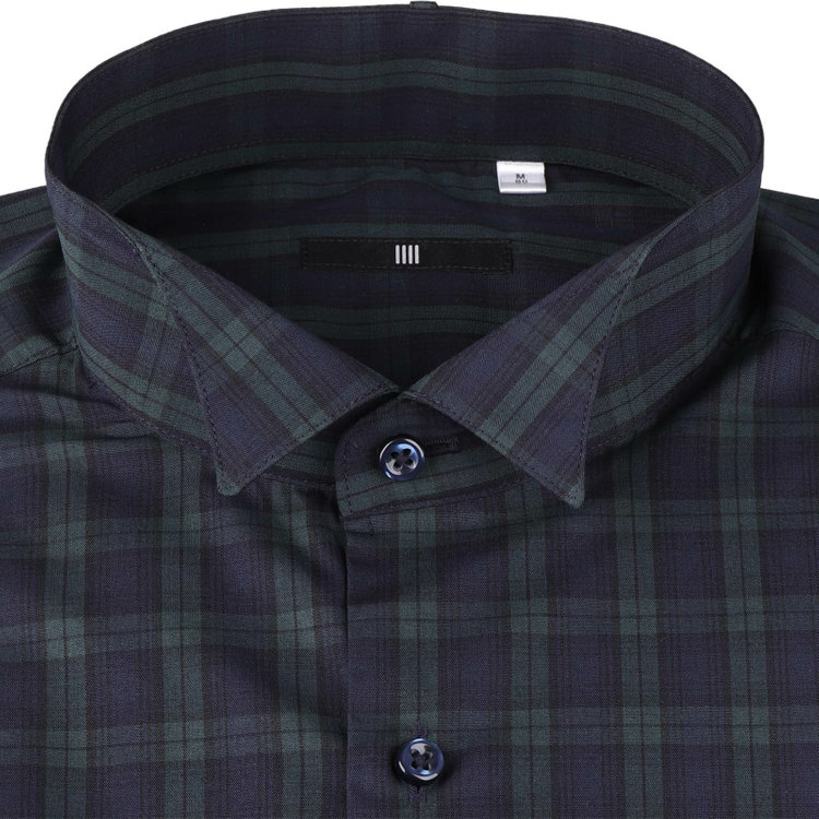 ブラックライン 【発送在庫あり】【BLACK LINE】【形態安定】ウイングカラードレスワイシャツ/ブラックウォッチ(ブラック＆ネイビー＆グリーン×チェック) グリーン系(緑)