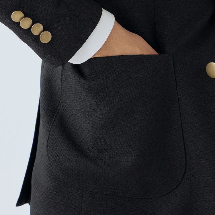 ブラックライン 【RBC】【春夏】3釦段返りジャケット/ブラック/パッチポケット/メタル釦/4S SUSTAINABILITY&ECOLOGY FABRIC 黒