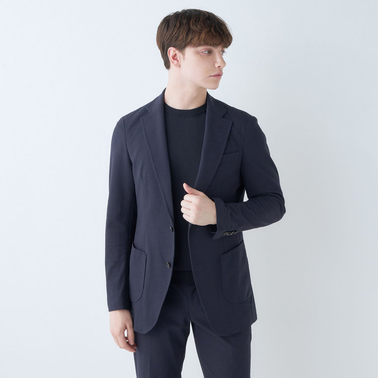 スーツセレクト 【RBC】【5分袖】コットンブレンドクルーネックニット/ネイビー/マシンウォッシャブル 紺中間