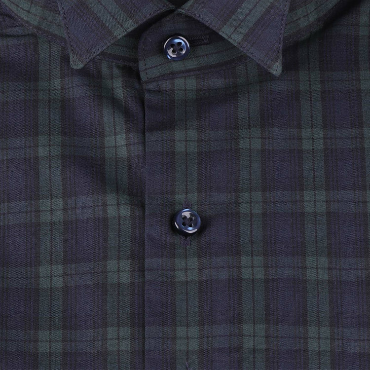 ブラックライン 【発送在庫あり】【BLACK LINE】【形態安定】ウイングカラードレスワイシャツ/ブラックウォッチ(ブラック＆ネイビー＆グリーン×チェック) グリーン系(緑)