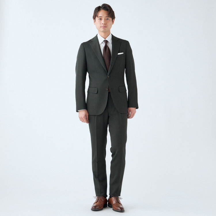 シルバーライン 【発送在庫あり】【CLASSICO TAPERED】【秋冬】3釦段返りシングルスーツ 2タック/グリーン/NEW ZEALAND WOOL MIX/※裾上げ必要 緑中間