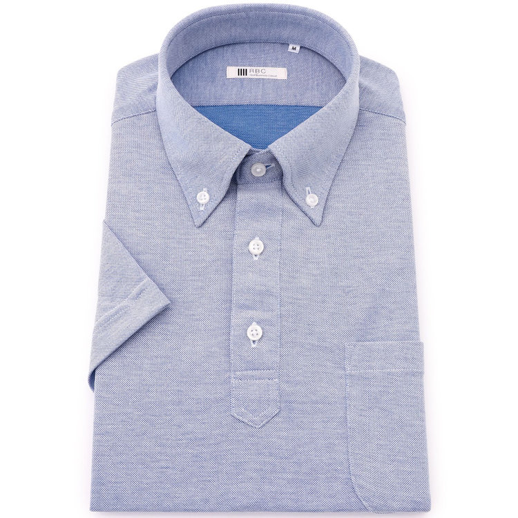シルバーライン 【RBC/五分袖】ボタンダウンビズポロシャツ プルオーバータイプ/ブルー/4S コットンブレンド 紺淡色