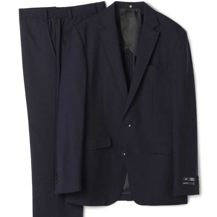 ブラックライン 【SLIM TAPERED_2】【春夏】2釦シングルスーツ 0タック/ネイビー×シャドー/ウエストシャーリング/4S SUSTAINABILITY&ECOLOGY FABRIC/※パンツ裾上げ済仕様 紺中間