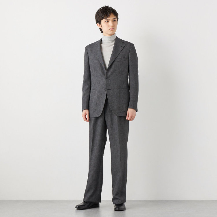 シルバーライン 【RBC CLASSICO WIDE】【秋冬】段返り3釦ジャケット 2タックパンツ /グレー×シャークスキン柄 /ドローコード＆ウエストシャーリング仕様 /ウォッシャブル ※裾上げ必要 グレー中間