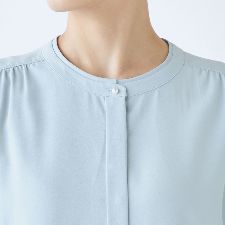 シルバーライン 【SILVER LINE/5分袖】バンドカラーブラウス/ブルー 青淡色