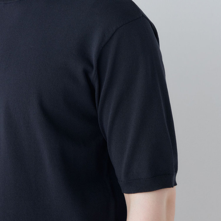 スーツセレクト 【RBC】【5分袖】コットンブレンドクルーネックニット/ネイビー/マシンウォッシャブル 紺中間