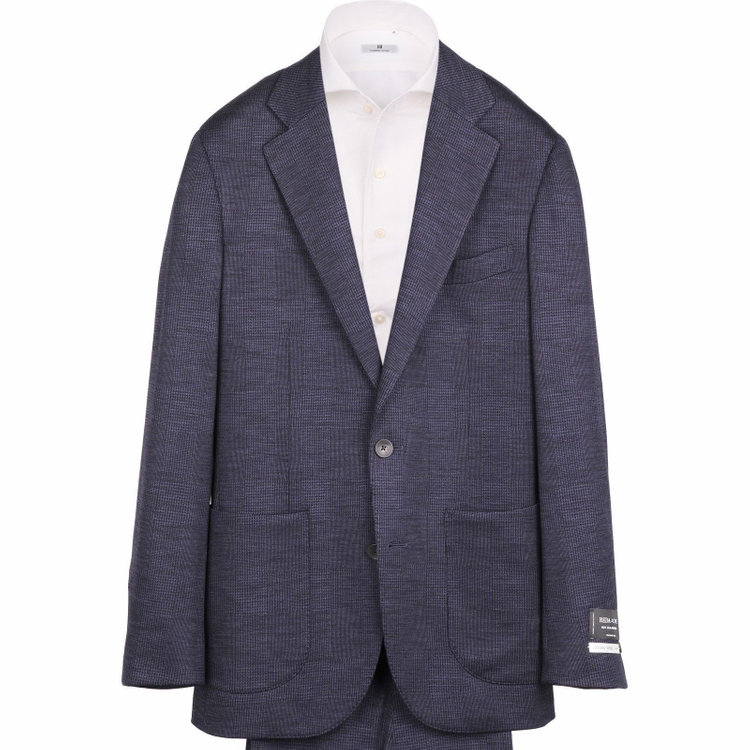 スーツセレクト 【発送在庫あり】【CLASSICO TAPERED】【秋冬】2釦シングルスーツ 2タック/ネイビー×チェック/サイドシャーリング/REDA ACTIVE/NEW ZEALAND MERINO/ニット素材 ネイビー系(紺)