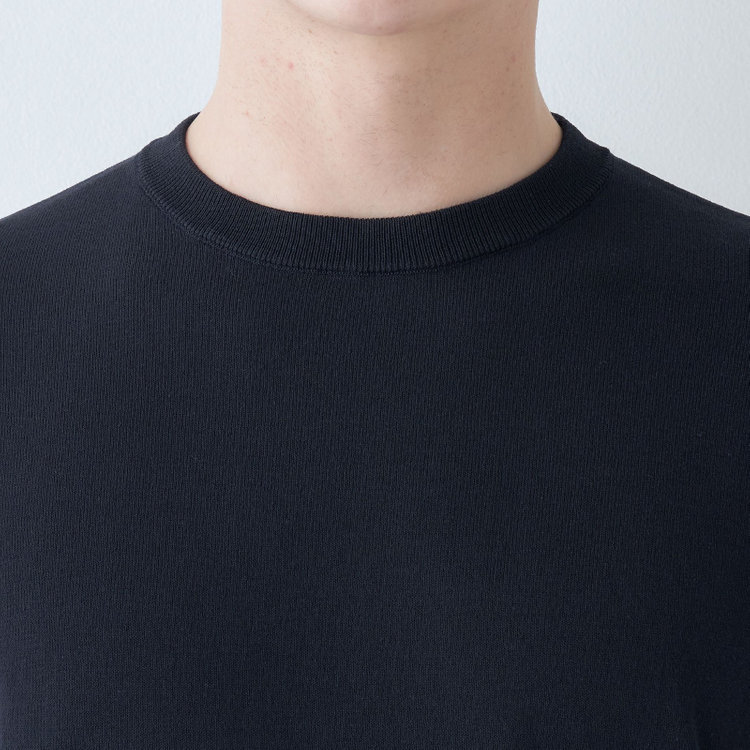 スーツセレクト 【RBC】【5分袖】コットンブレンドクルーネックニット/ネイビー/マシンウォッシャブル 紺中間