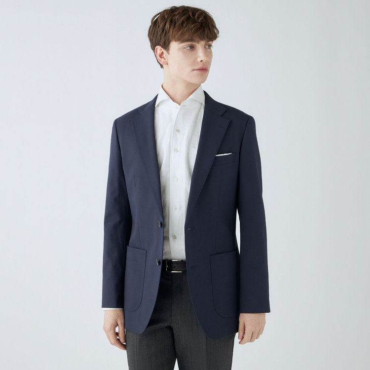 シルバーライン 【4S CROSS】【年間】セットアップジャケット/ネイビー×カルゼ/パッチポケット 紺中間