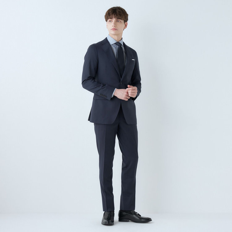 シルバーライン 【発送在庫あり】【CLASSICO TAPERED】【春夏】2釦シングルスーツ 1タック/ネイビー/ウエストムーブ/REDA ACTIVE/NEW ZEALAND MERINO/SHOWER CLEAN/※パンツ裾上げ済仕様 紺濃色
