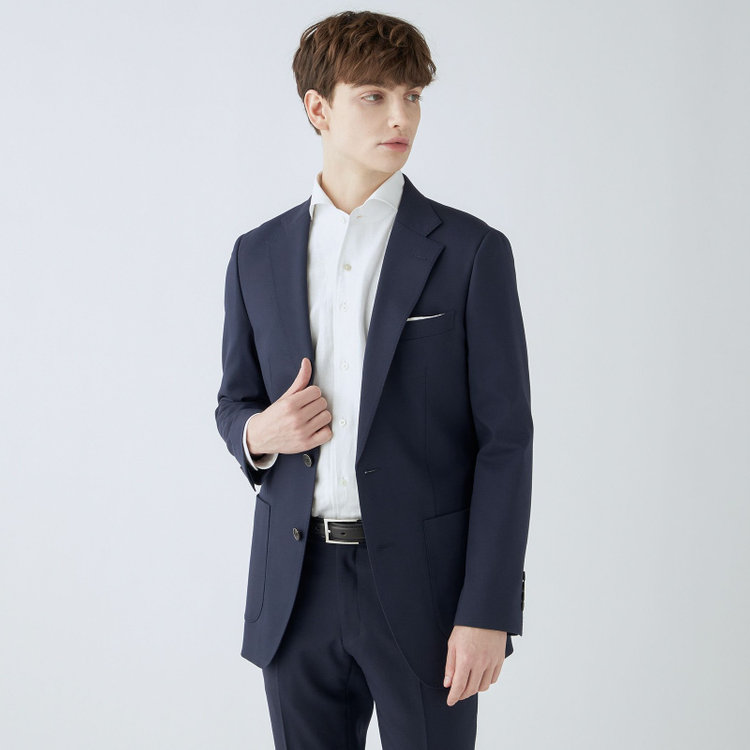 シルバーライン 【4S CROSS】【年間】セットアップジャケット/ネイビー×カルゼ/パッチポケット 紺中間