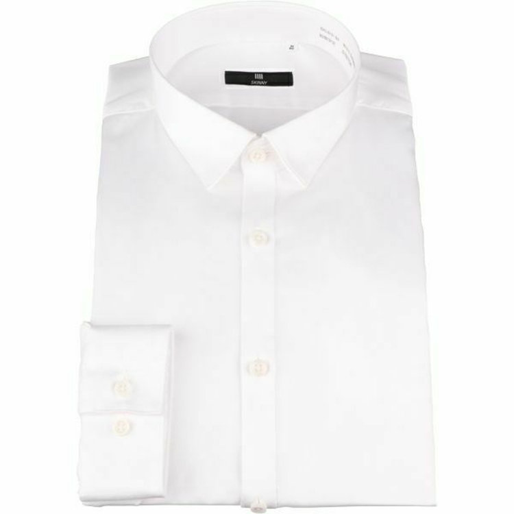 ブラックライン 【SKINNY】【形態安定】ショートポイントドレスワイシャツ/ホワイト×ソリッド/ストレッチ 白