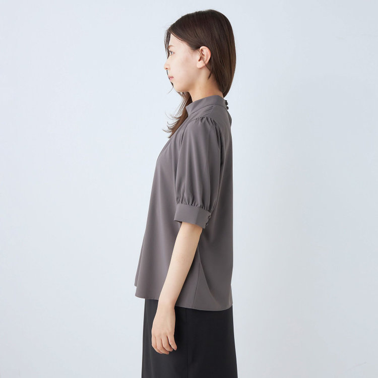 シルバーライン 【SILVER LINE/5分袖】パフスリーブスタンドカラープルオーバー/ダークグレー グレー濃色