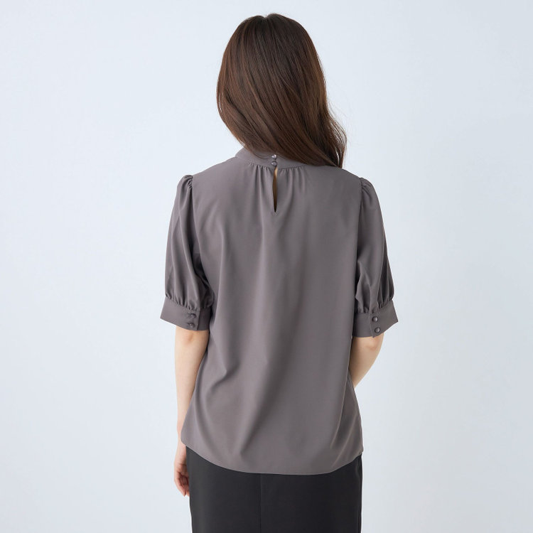 シルバーライン 【SILVER LINE/5分袖】パフスリーブスタンドカラープルオーバー/ダークグレー グレー濃色