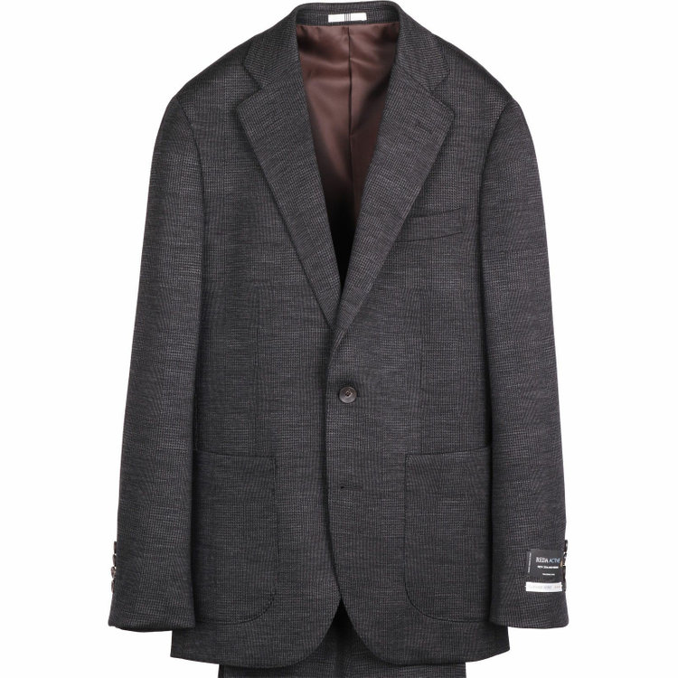 スーツセレクト 【発送在庫あり】【CLASSICO TAPERED】【秋冬】2釦シングルスーツ 2タック/グレー×チェック/サイドシャーリング/REDA ACTIVE/NEW ZEALAND MERINO/ニット素材 グレー系(灰)