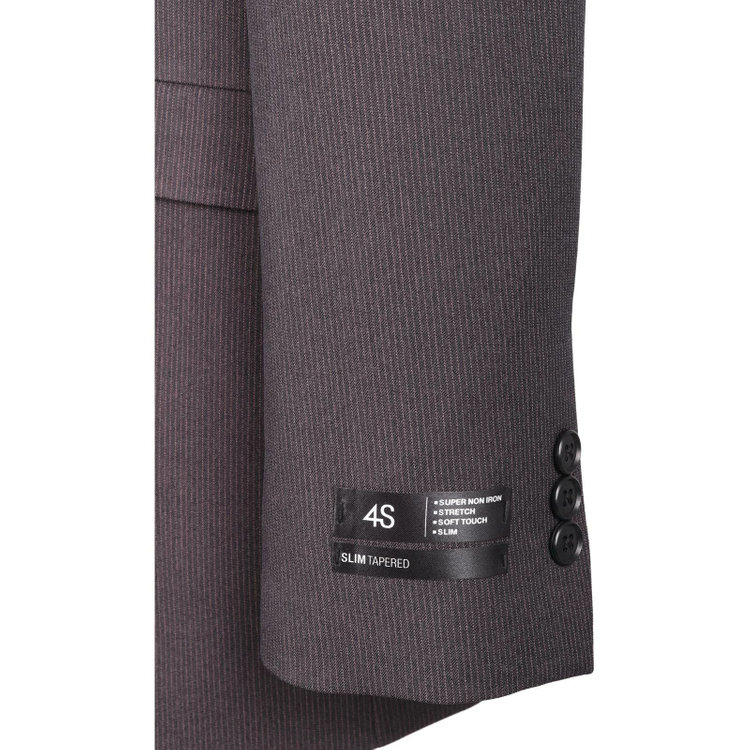 スーツセレクト 【発送在庫あり】【SLIM TAPERED_2】【春夏】2釦シングルスーツ 0タック/グレー×ストライプ/4S/ウォッシャブル グレー系(灰)