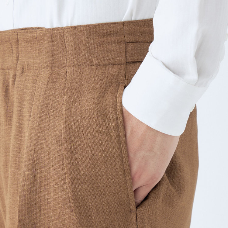 ブラックライン 【RBC】【春夏】2タックワイドパンツ/ブラウン/サイド尾錠/4S SUSTAINABILITY&ECOLOGY FABRIC/※裾上げ必要 茶中間