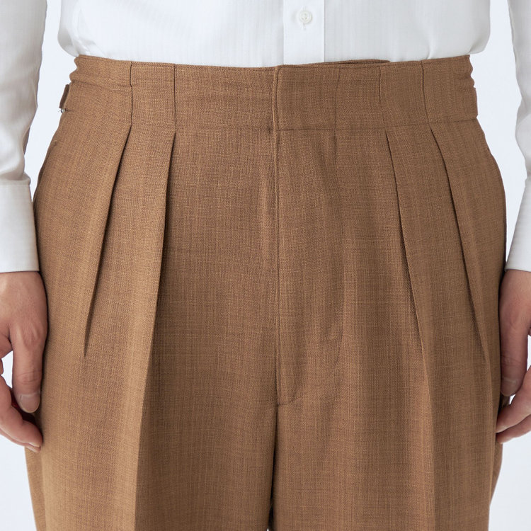 ブラックライン 【RBC】【春夏】2タックワイドパンツ/ブラウン/サイド尾錠/4S SUSTAINABILITY&ECOLOGY FABRIC/※裾上げ必要 茶中間