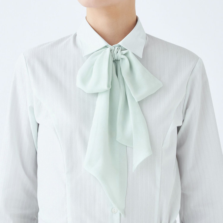 ソノタ 【SUIT SELECT×Samantha Thavasa】【長袖】リボン&フリル取り外しスキッパー/ミント×ドビーストライプ 緑淡色