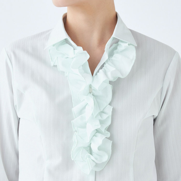 ソノタ 【SUIT SELECT×Samantha Thavasa】【長袖】リボン&フリル取り外しスキッパー/ミント×ドビーストライプ 緑淡色