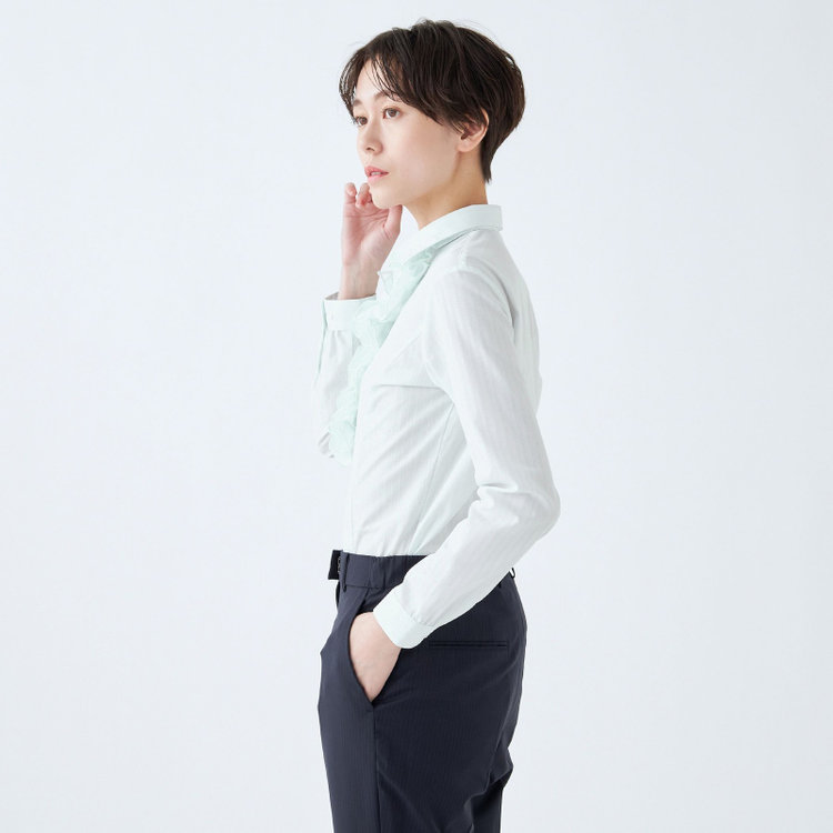 ソノタ 【SUIT SELECT×Samantha Thavasa】【長袖】リボン&フリル取り外しスキッパー/ミント×ドビーストライプ 緑淡色