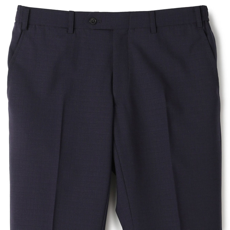 ブラックライン 【SLIM TAPERED_2】【春夏】2釦シングルスーツ 0タック/ネイビー×シャドー/ウエストシャーリング/4S SUSTAINABILITY&ECOLOGY FABRIC/※パンツ裾上げ済仕様 紺中間