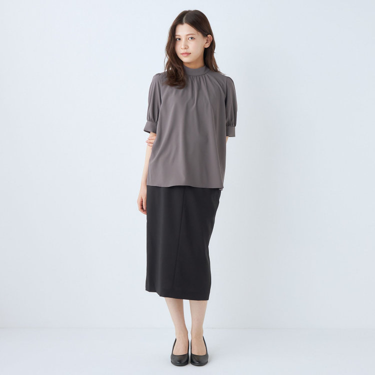 シルバーライン 【SILVER LINE/5分袖】パフスリーブスタンドカラープルオーバー/ダークグレー グレー濃色