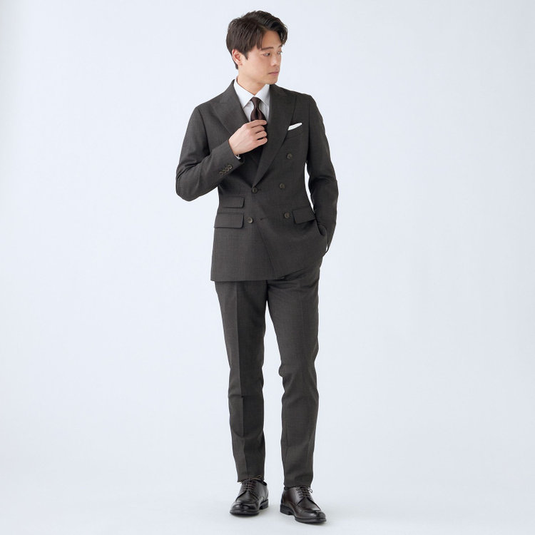 シルバーライン 【CLASSICO TAPERED】【秋冬】6釦2掛けダブルスーツ 2タック/グレー/ウエストムーブ/NEW ZEALAND WOOL MIX/※裾上げ必要 グレー濃色