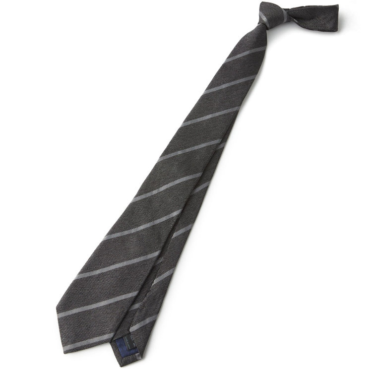 BLACK LINE】コットンシルクストライプネクタイ 7.5cm幅/グレー
